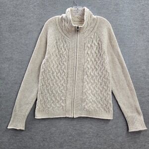 REI Beige Cable Knit Full-Zip Cardigan